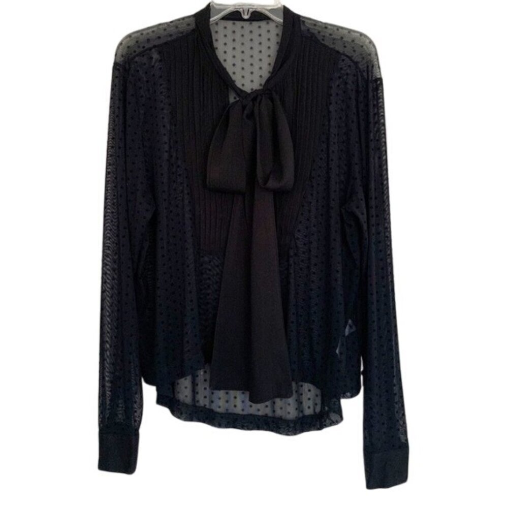 One Teaspoon Black Polka Dot Sheer Blouse Women's Size Small Big Bow Detail